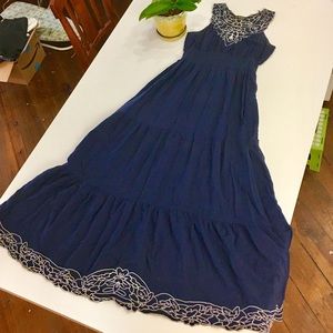Embroidered Navy Maxi Dress